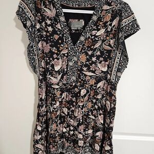 Anthropology Floral Black and Brown Women's Boho Mini Dress